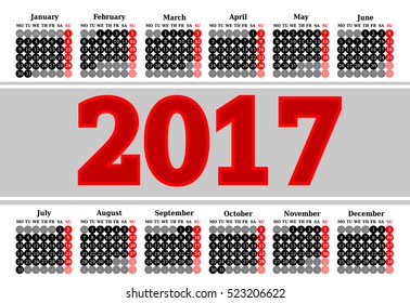 Calendar for 2017 on white background. Vector EPS10.