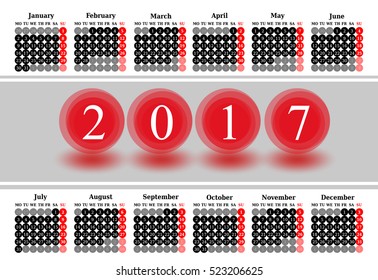 Calendar for 2017 on white background. Vector EPS10.