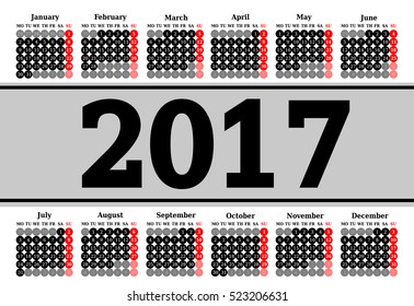 Calendar for 2017 on white background. Vector EPS10.