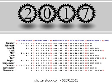 Calendar for 2017 on white background. Vector EPS10.