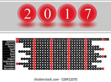 Calendar for 2017 on white background. Vector EPS10.