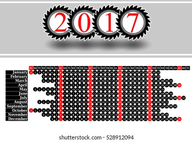 Calendar for 2017 on white background. Vector EPS10.