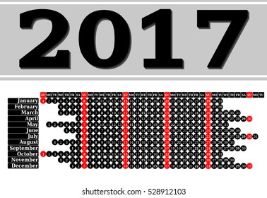 Calendar for 2017 on white background. Vector EPS10.