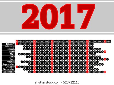 Calendar for 2017 on white background. Vector EPS10.