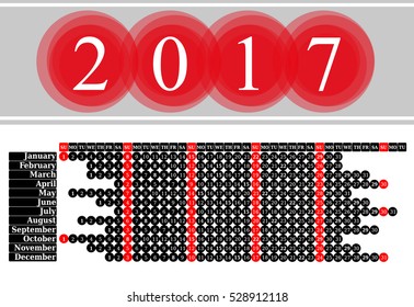 Calendar for 2017 on white background. Vector EPS10.