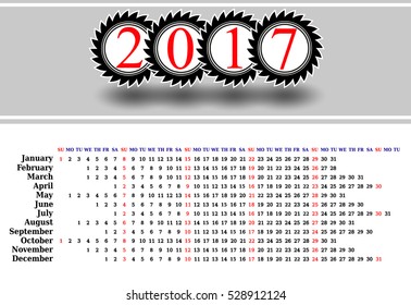 Calendar for 2017 on white background. Vector EPS10.