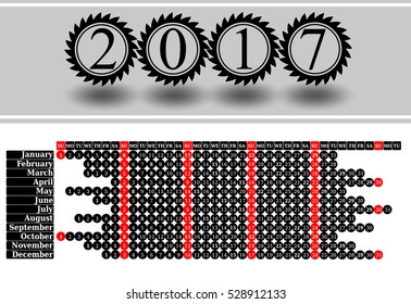 Calendar for 2017 on white background. Vector EPS10.