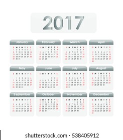 The calendar for 2017 on white background with grey blocks