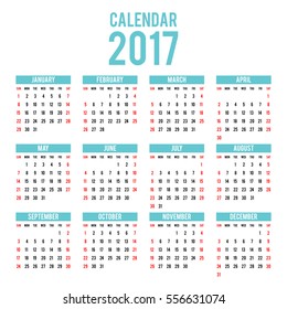 calendar 2017 on white background