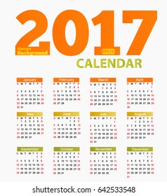 Calendar for 2017 on white background.Vector EPS 10 illustration.