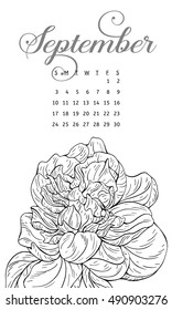 Calendar 2017. Plant in blossom, branch with flower ink sketch on white background. Vector illustration for your design