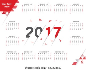 Calendar for 2017 poster template.  Explode polygon  vector illustration