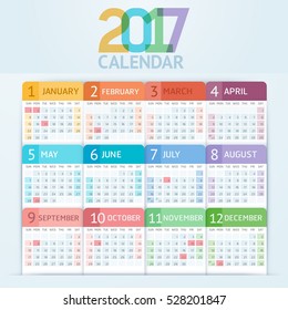 Diseño de plantillas de impresión del calendario 2017. Ilustraciones vectoriales.