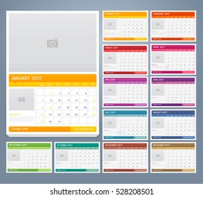 Calendar 2017 print template design. Vector illustrations.