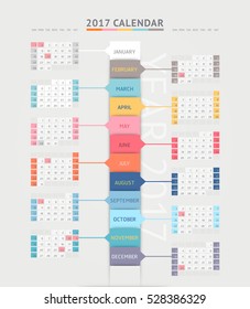 Calendar 2017 print template design. Vector illustrations.