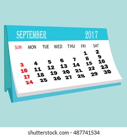 Calendar 2017 September page of a desktop calendar.3D Rendering.