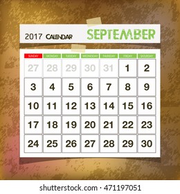 Calendar 2017 September vintage paper on grunge background