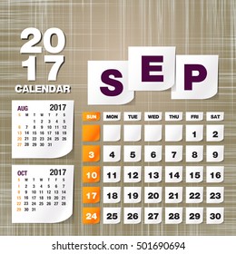 Calendar 2017 September vintage paper on grunge background
