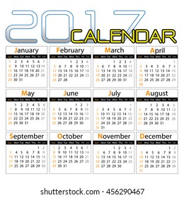 Calendar 2017 set 12 month on white background vector illustration.