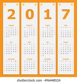 Calendar for 2017. Set of 12 months . on orange background