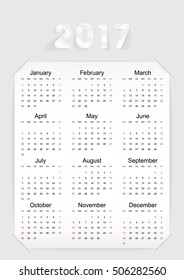 Calendar for 2017. Set of 12 months . on gray background