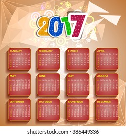 Calendar for 2017 set object design elements vector