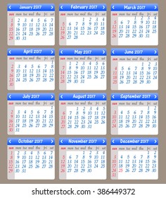 Calendar for 2017 set object design elements vector