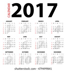 Calendar for 2017 simple basic style, vector illustrator