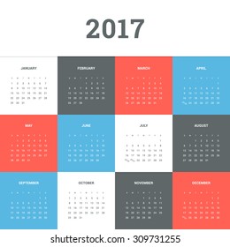 Calendar 2017. Simple flat design vector template