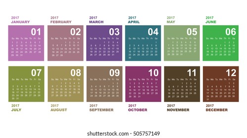 Calendar for 2017. Simple Vector Template. 2017 calendar simple design.
