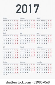 Calendar for 2017 with simply design and legible form