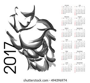 Calendar 2017. Sketch of an athlete