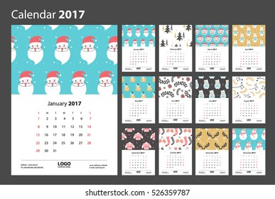 Calendar 2017 starting from Sunday. Vector illustration