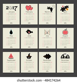 Calendar 2017 with symbols months