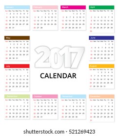 Calendar 2017 template design.  Calendar Vector eps10