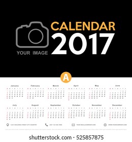 Calendar 2017 template design. Week starts from Sunday. Calendar vector eps10