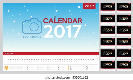 Calendar 2017 template design. Week starts from Sunday. Calendar vector eps10