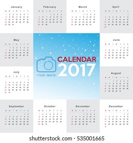 Calendar 2017 template design. Week starts from Sunday. Calendar vector eps10