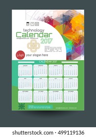 Calendar 2017. Template of calendar with modern colorful background. Vector illustration.