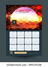 Calendar 2017. Template of calendar with modern colorful background. Vector illustration.