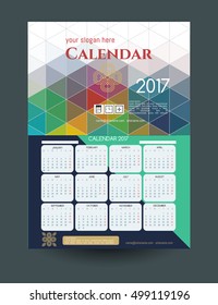 Calendar 2017. Template of calendar with modern colorful background. Vector illustration.