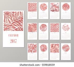 Calendar 2017. Templates with creative tropical textures. Vector illustration