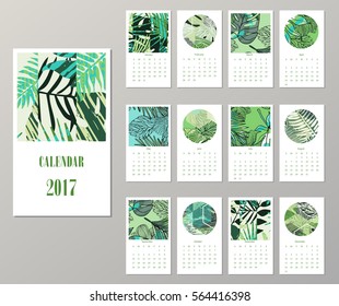 Calendar 2017. Templates with creative tropical textures. Vector illustration