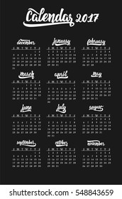 Calendar 2017. Trendy template hand-drawn lettering of months of the year. Brush handwritten names of months.
