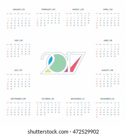 Calendar 2017 vector design template.