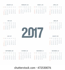 Calendar 2017 vector design template.