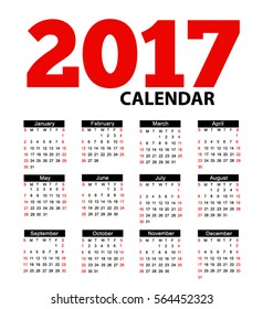 calendar 2017 Vector EPS 10 illustration.