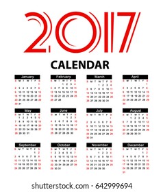 calendar 2017 Vector EPS 10 illustration.