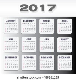 Calendar for 2017. Vector EPS10.