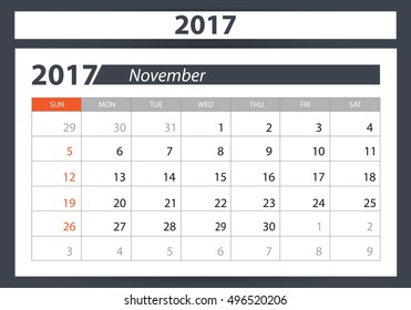 Calendar for 2017. Vector EPS10.